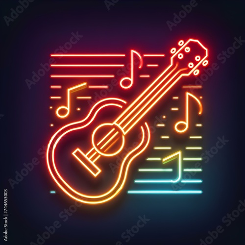 neon style icon of a guitar, guiter icon, icon for music