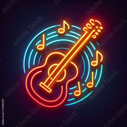 neon style icon of a guitar, guiter icon, icon for music