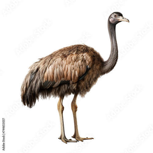 Full body ostrich standing isolated on transparent or white background