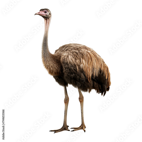Full body ostrich standing isolated on transparent or white background
