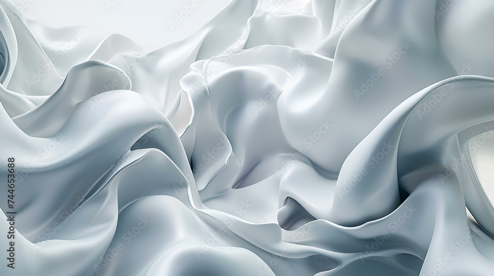 Fototapeta premium Closeup of rippled white silk fabric. 3d rendering