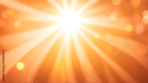 Abstract sunlight rays on orange background with bokeh lights