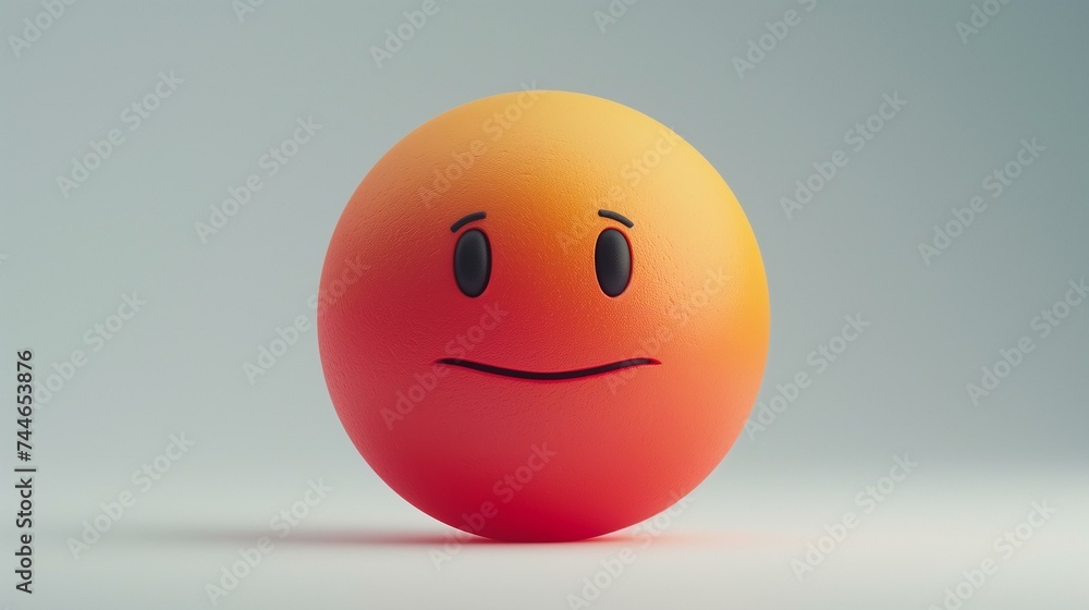 Happy Orange Sphere with Facial Expression on Grey Background Happy Orange Sphere with Facial Expression on Grey Background