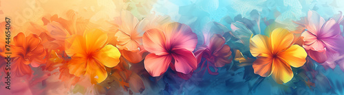 A cascade of colorful hibiscus flowers envelops the senses in a vibrant, floral embrace photo