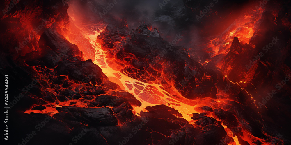 Dramatic volcanic lava eruption