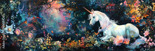 magical realm with this enchanting unicorn painting set in a blossoming mystical forest