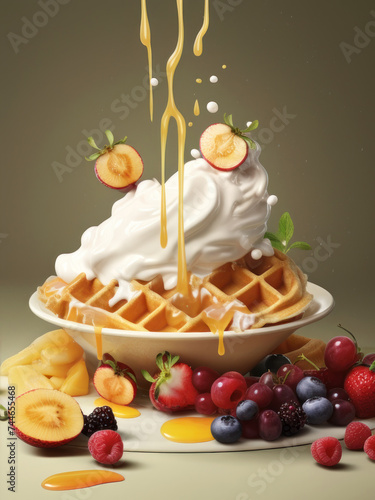 Indulge in a decadent waffle topped with luscious whipped cream