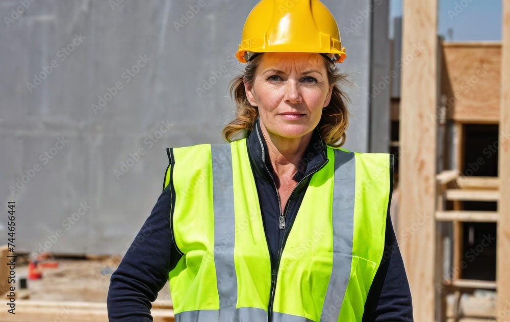 Mature woman in a safety helmet and work clothes Mature woman in a safety helmet and work clothes