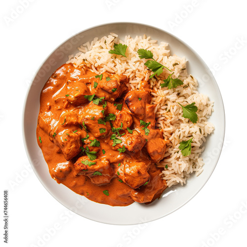 Chicken Tikka Masala curry and rice on plate isolated on transparent background generated by ai 