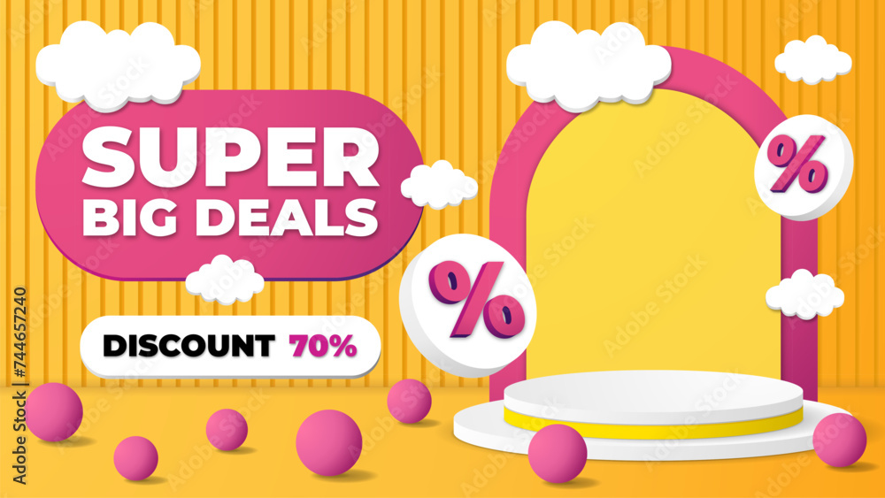 Fototapeta premium Product discount promo background banner with display podium
