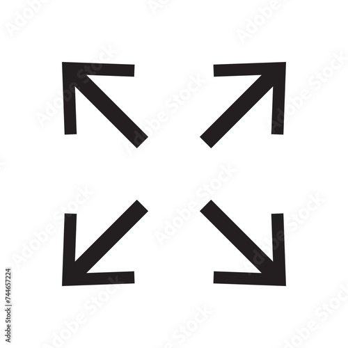 Arrows Pointing Point Inwards Zoom In Center Four Corners Black White Silhouette Sign Symbol Icon Vector Graphic Clipart Illustration Artwork Pictogram, eps10