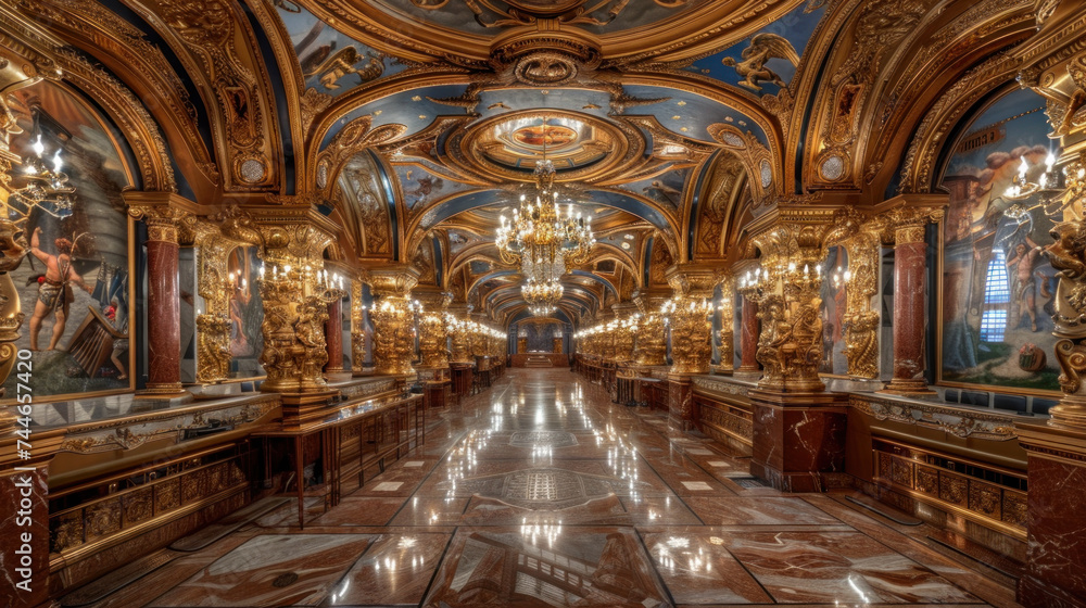 Fototapeta premium Dream-like, unreal interior of a restaurant in palace setting
