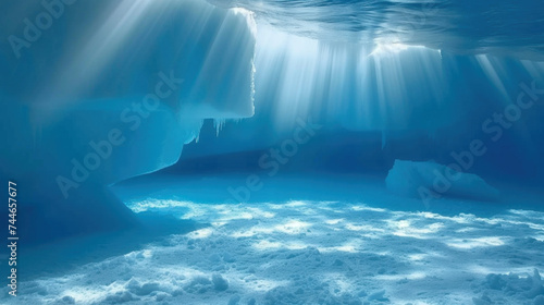 Ice cave in cold polar region photo