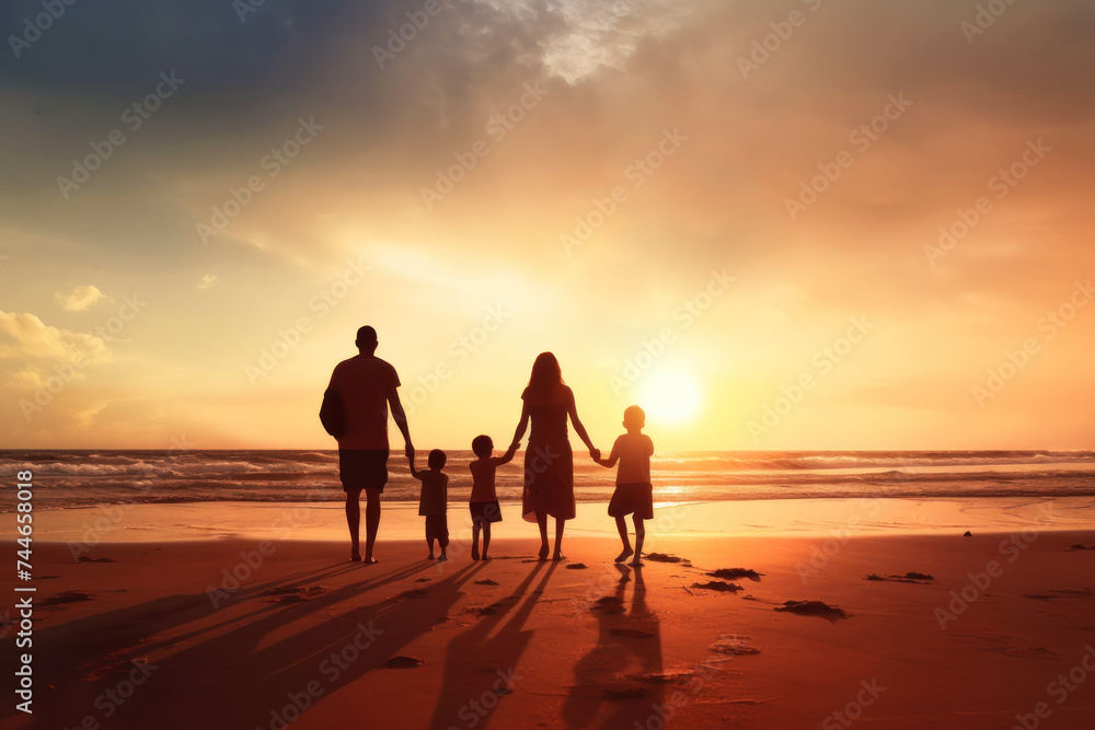 Capture the essence of family bonding with this heartwarming sunset beach photo