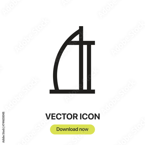 Burj Al Arab icon vector. Linear-style sign for mobile concept and web design. Burj Al Arab symbol illustration. Pixel vector graphics - Vector.