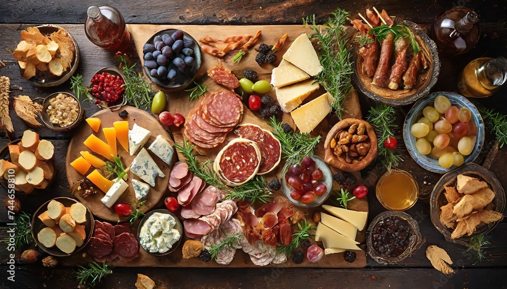 Fototapeta premium a chair full of food, salami, cheese, vegetables