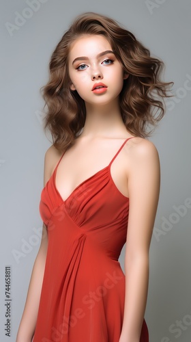 Stunning Model in Red Dress Beauty and Detail in 