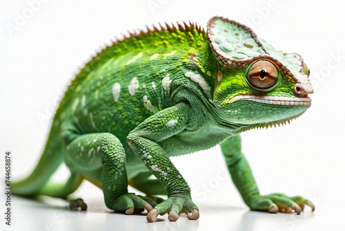 green chameleon on white background © IOLA