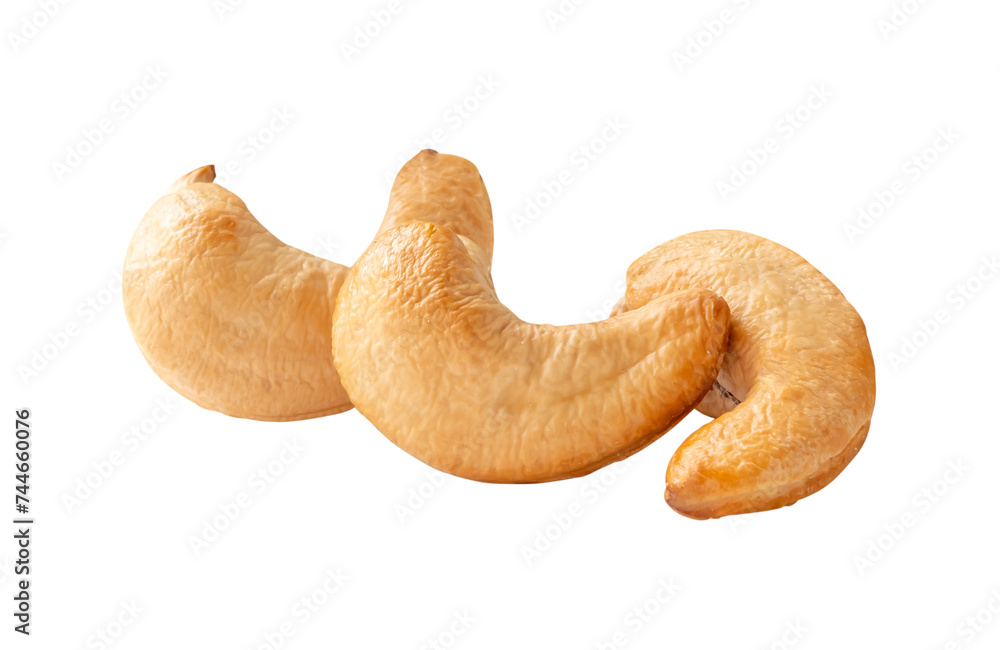 Front view of three roasted brown cashew nuts in stack isolated with clipping path in png file format Front view of three roasted brown cashew nuts in stack isolated with clipping path in png file format