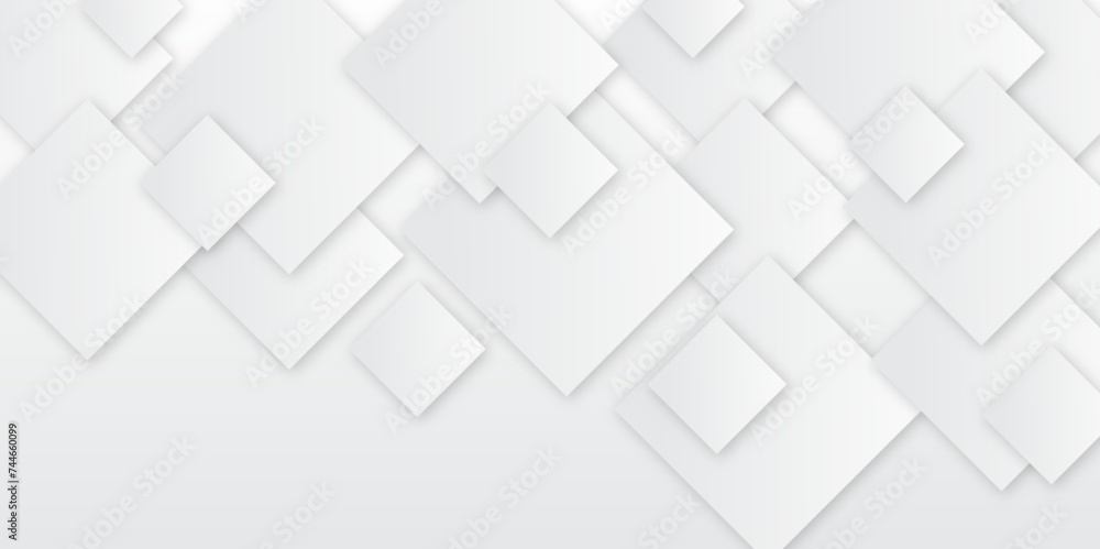Square pattern on banner with shadow. Abstract white and grey color geometric background with copy space. Modern and minimal concept. You can use for cover, poster, banner web.	