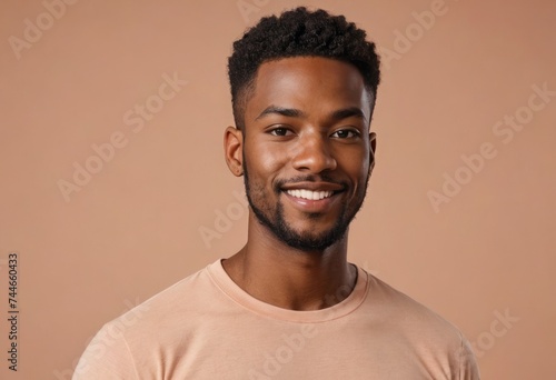 A young professional man in a beige shirt poses with a charming smile, exuding friendliness and confidence.