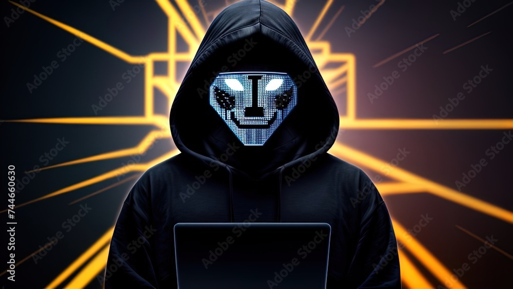 International hacker in black pullover and black mask trying to hack government on a black and red background. Cyber crime . Cyber security. Matrix effect International hacker in black pullover and black mask trying to hack government on a black and red background. Cyber crime . Cyber security. Matrix effect