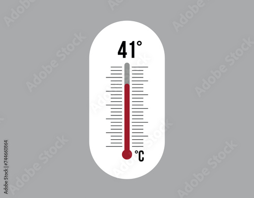 41° degrees Celsius. Thermometer vector to measure climate temperature, weather forecast and heat concept