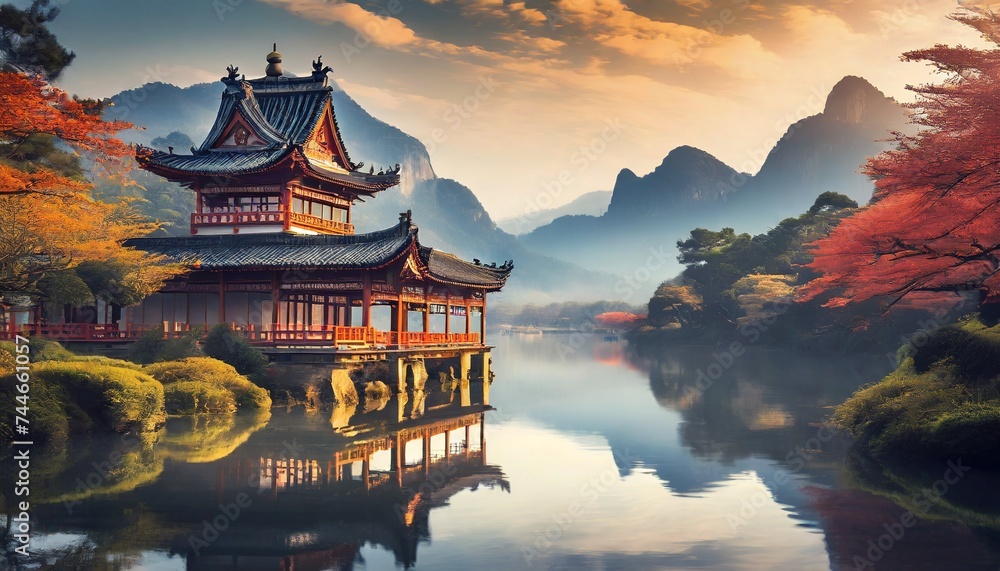 Obraz premium chinese temple at night