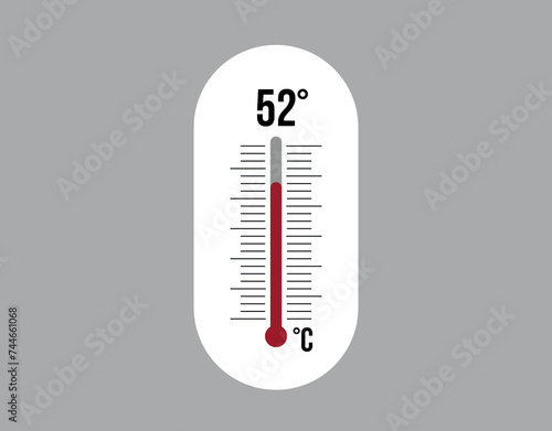 52° degrees Celsius. Thermometer vector to measure climate temperature, weather forecast and heat concept