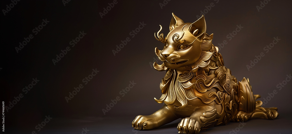 golden cat god statue on black with copy space