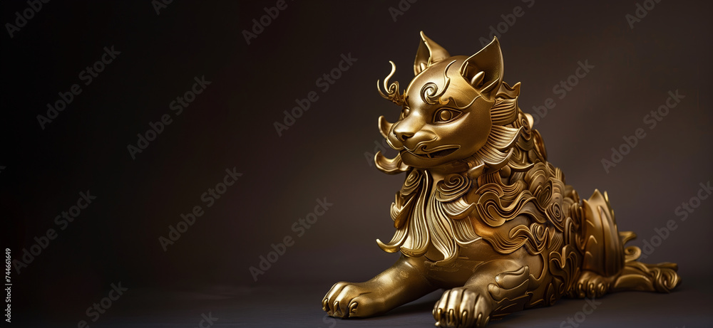 golden cat god statue on black with copy space golden cat god statue on black with copy space