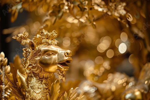 an elaborate golden animal god statue