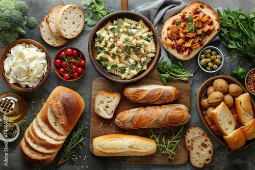 Mediterranean Feast with Pasta and Fresh Bread