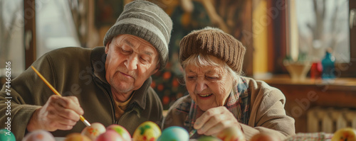 person painting easter eggs, banner photo