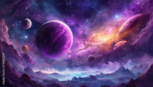 purple planets and space nebula galaxy background photo