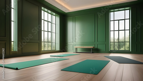 Yoga room interior in green colors. © Татьяна Оракова