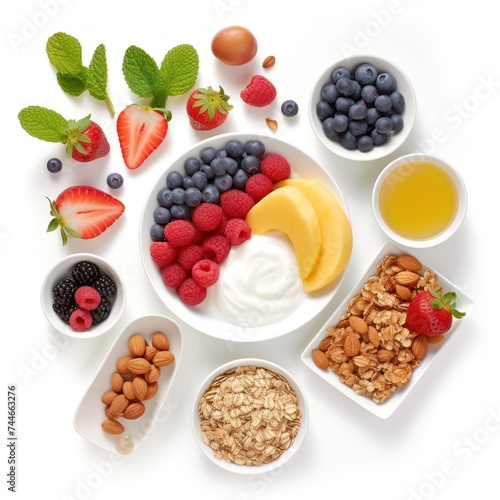 Nutritious Breakfast Spread with Yogurt, Granola, and Fresh Fruit