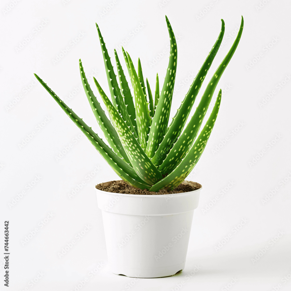 Potted Aloe Vera Plant on White Background Potted Aloe Vera Plant on White Background
