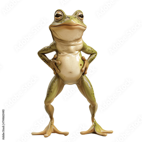 Cute Anthropomorphic Frog Standing on Transparent Background