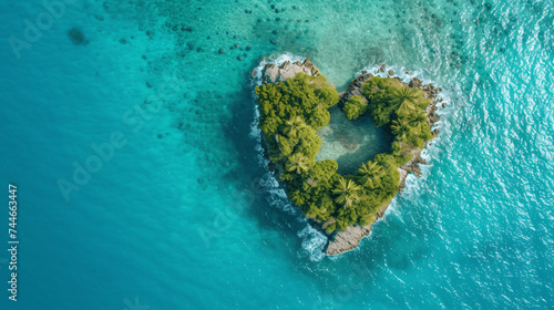 Aerial Image of Heart-Shaped Island Surrounded by Crystal Clear Ocean