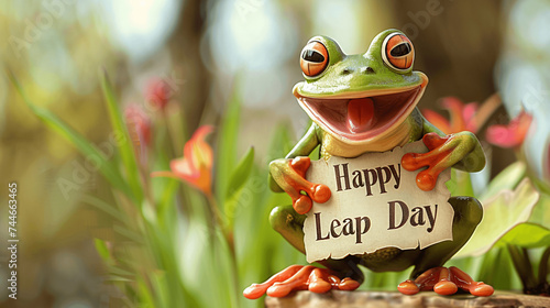 Cute Frog with  Happy Leap Day  Sign 