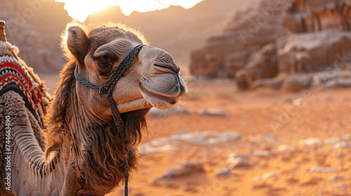 Camel with Desert Landscape Background