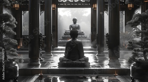 Statue of Buddha in temple interior © Nataliya