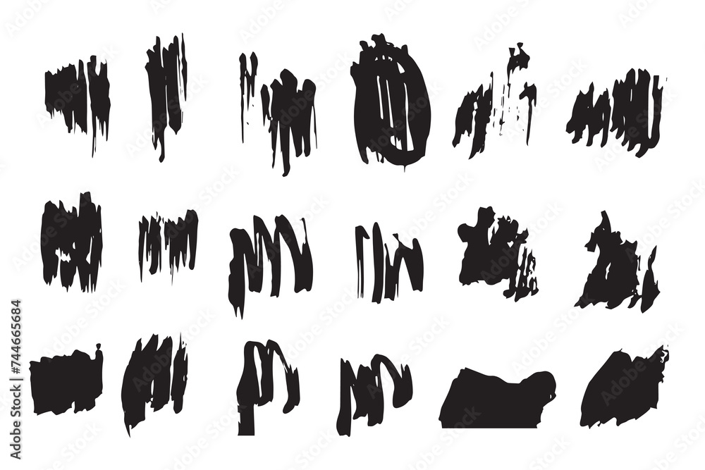 Organic Black Paint Lines: Handcrafted Brush Stroke Collection on White Background Organic Black Paint Lines: Handcrafted Brush Stroke Collection on White Background