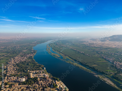 aerial view of the river and city in Upper Egypt 