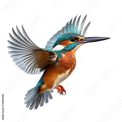 Kingfisher flying isolated on transparent or white background © Luckyphotos