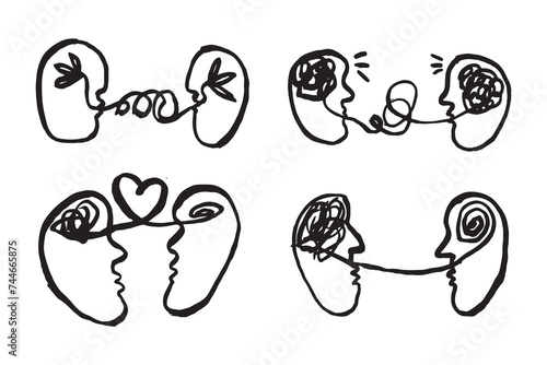 Mindful Sketches: Vector Doodle Silhouette Illustration for Psychotherapy Concept