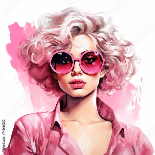 Bold Pink Fashion Girl Watercolor Clipart Celebrating Individuality © Usablestores