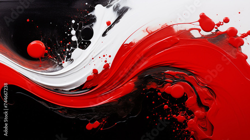 Black, red and white acrylic paint mixed together to create a random pattern.