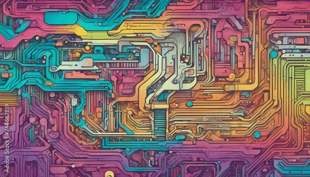 Obraz premium Colorful Abstract Circuitry Artwork